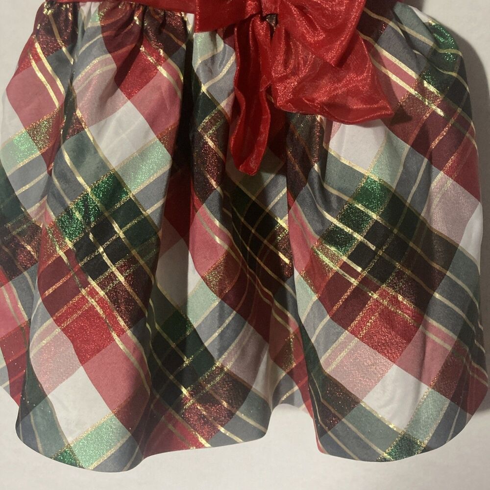 BONNIE BABY red gold multicolor plaid v-neck short sleeve holiday dress 24M - Picture 4 of 9